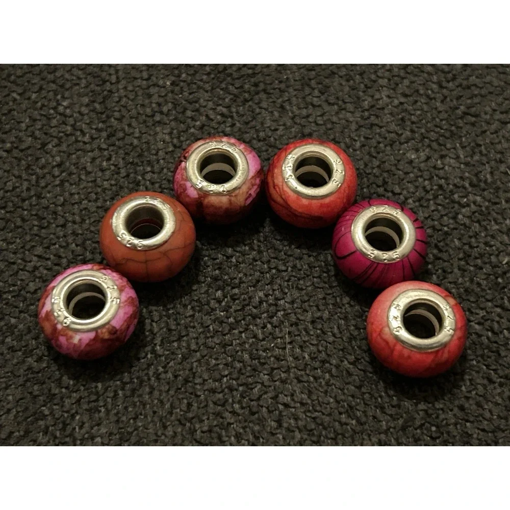 Lot of 6 Sterling Silver Core Bracelet Charm Beads Lampwork Glass Style 925 2